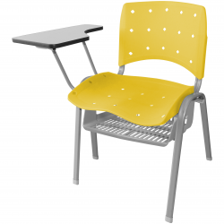 Cadeira Universitária Plástica Amarela Anatômica Com Porta Livros Base Prata - ULTRA Móveis