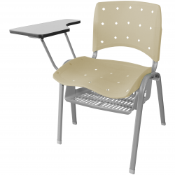 Cadeira Universitária Plástica Bege Anatômica Com Porta Livros Base Prata - ULTRA Móveis