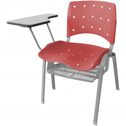 Cadeira Universitária Plástica Cereja Anatômica Com Porta Livros Base Prata - ULTRA Móveis