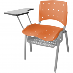 Cadeira Universitária Plástica Laranja Anatômica Com Porta Livros Base Prata - ULTRA Móveis