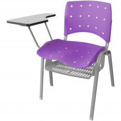 Cadeira Universitária Plástica Lilás Anatômica Com Porta Livros Base Prata - ULTRA Móveis