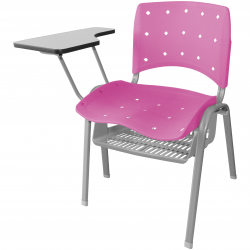 Cadeira Universitária Plástica Rosa Anatômica Com Porta Livros Base Prata - ULTRA Móveis