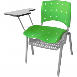 Cadeira Universitária Plástica Verde Anatômica Com Porta Livros Base Prata - ULTRA Móveis