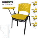 Cadeira Universitária Plástica Amarela Com Porta Livros Plástico 5 Unidades Prancheta Plástica - ULTRA Móveis