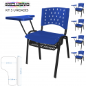 Cadeira Universitária Plástica Azul Com Porta Livros Plástico 5 Unidades Prancheta Plástica - ULTRA Móveis