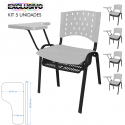 Cadeira Universitária Plástica Branco Com Porta Livros Plástico 5 Unidades Prancheta Plástica - ULTRA Móveis