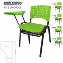 Cadeira Universitária Plástica Verde Com Porta Livros Plástico 5 Unidades Prancheta Plástica - ULTRA Móveis
