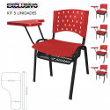 Cadeira Universitária Plástica Vermelho Com Porta Livros Plástico 5 Unidades Prancheta Plástica - ULTRA Móveis