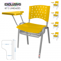 Cadeira Universitária Plástica Amarela Com Porta Livros Base Prata 5 Unidades Prancheta Plástica - ULTRA Móveis