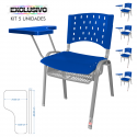 Cadeira Universitária Plástica Azul Com Porta Livros Base Prata 5 Unidades Prancheta Plástica - ULTRA Móveis