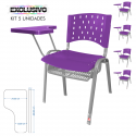 Cadeira Universitária Plástica Roxo Com Porta Livros Base Prata 5 Unidades Prancheta Plástica - ULTRA Móveis