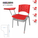 Cadeira Universitária Plástica Vermelho Com Porta Livros Base Prata 5 Unidades Prancheta Plástica - ULTRA Móveis