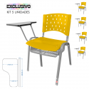 Cadeira Universitária Plástica Amarela Com Porta Livros Base Prata 5 Unidades - ULTRA Móveis