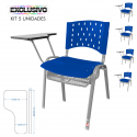 Cadeira Universitária Plástica Azul Com Porta Livros Base Prata 5 Unidades - ULTRA Móveis