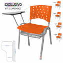 Cadeira Universitária Plástica Laranja Com Porta Livros Base Prata 5 Unidades - ULTRA Móveis