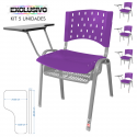 Cadeira Universitária Plástica Roxa Com Porta Livros Base Prata 5 Unidades - ULTRA Móveis