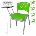 Cadeira Universitária Plástica Verde Com Porta Livros Base Prata 5 Unidades - ULTRA Móveis