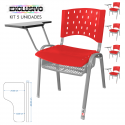 Cadeira Universitária Plástica Vermelha Com Porta Livros Base Prata 5 Unidades - ULTRA Móveis