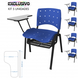 Cadeira Universitária Plástica Azul Anatômica Com Porta Livros 5 Unidades - ULTRA Móveis