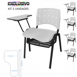 Cadeira Universitária Plástica Branca Anatômica Com Porta Livros 5 Unidades - ULTRA Móveis