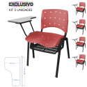 Cadeira Universitária Plástica Vermelha Anatômica Com Porta Livros 5 Unidades - ULTRA Móveis