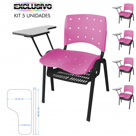Cadeira Universitária Plástica Rosa Anatômica Com Porta Livros 5 Unidades - ULTRA Móveis