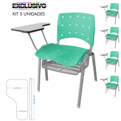 Cadeira Universitária Plástica Acquamarine Anatômica Com Porta Livros Base Prata 5 Unidades - ULTRA Móveis