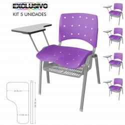 Cadeira Universitária Plástica Lilás Anatômica Com Porta Livros Base Prata 5 Unidades - ULTRA Móveis