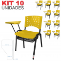 Cadeira Universitária Plástica Amarela Com Porta Livros Plástico 10 Unidades Prancheta Plástica - ULTRA Móveis