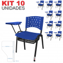 Cadeira Universitária Plástica Azul Com Porta Livros Plástico 10 Unidades Prancheta Plástica - ULTRA Móveis