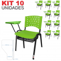 Cadeira Universitária Plástica Verde Com Porta Livros Plástico 10 Unidades Prancheta Plástica - ULTRA Móveis