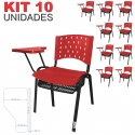 Cadeira Universitária Plástica Vermelho Com Porta Livros Plástico 10 Unidades Prancheta Plástica - ULTRA Móveis