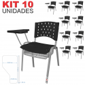 Cadeira Universitária Plástica Preta Com Porta Livros Base Prata 10 Unidades Prancheta Plástica - ULTRA Móveis