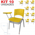 Cadeira Universitária Plástica Amarela Com Porta Livros Base Prata 10 Unidades Prancheta Plástica - ULTRA Móveis