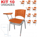 Cadeira Universitária Plástica Laranja Com Porta Livros Base Prata 10 Unidades Prancheta Plástica - ULTRA Móveis