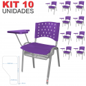 Cadeira Universitária Plástica Roxa Com Porta Livros Base Prata 10 Unidades Prancheta Plástica - ULTRA Móveis