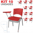 Cadeira Universitária Plástica Vermelha Com Porta Livros Base Prata 10 Unidades Prancheta Plástica - ULTRA Móveis