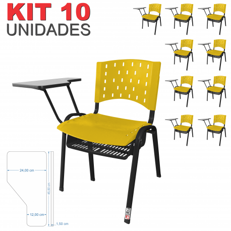 Cadeira Universitária Plástica Amarela Com Porta Livros 10 Unidades - ULTRA Móveis
