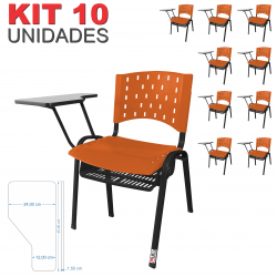 Cadeira Universitária Plástica Laranja Com Porta Livros 10 Unidades - ULTRA Móveis