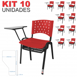 Cadeira Universitária Plástica Vermelha Com Porta Livros 10 Unidades - ULTRA Móveis
