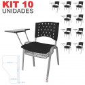 Kit 10 Cadeiras Universitárias Singolare Com Porta Livros Preto Estrutura Prata