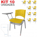 Cadeira Universitária Plástica Amarela Com Porta Livros Base Prata 10 Unidades - ULTRA Móveis