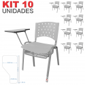 Cadeira Universitária Plástica Branca Com Porta Livros Base Prata 10 Unidades - ULTRA Móveis