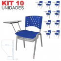 Cadeira Universitária Plástica Azul Com Porta Livros Base Prata 10 Unidades - ULTRA Móveis