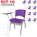 Cadeira Universitária Plástica Roxa Com Porta Livros Base Prata 10 Unidades - ULTRA Móveis
