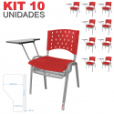 Cadeira Universitária Plástica Vermelha Com Porta Livros Base Prata 10 Unidades - ULTRA Móveis