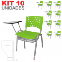 Cadeira Universitária Plástica Verde Com Porta Livros Base Prata 10 Unidades - ULTRA Móveis