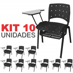 Cadeira Universitária Plástica Preta Anatômica Com Porta Livros 10 Unidades - ULTRA Móveis