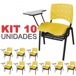Cadeira Universitária Plástica Amarela Anatômica Com Porta Livros 10 Unidades - ULTRA Móveis