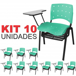 Cadeira Universitária Plástica Acquamarine Anatômica Com Porta Livros 10 Unidades - ULTRA Móveis